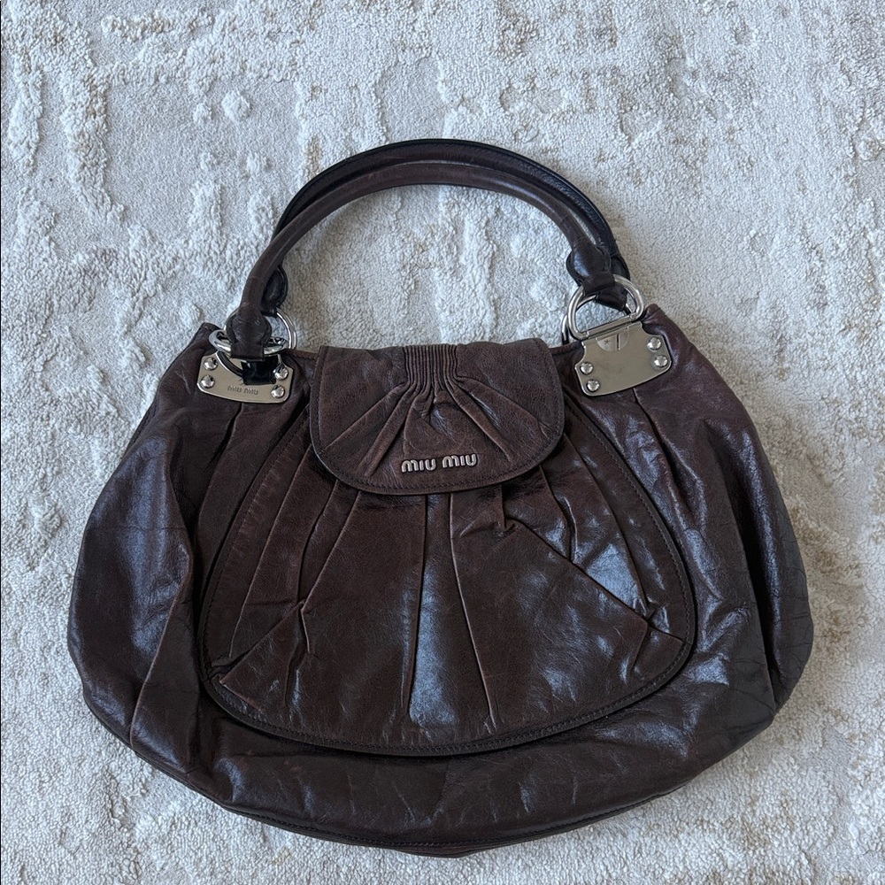 Miu Miu Dark Brown Leather Tote Vitello Vintage